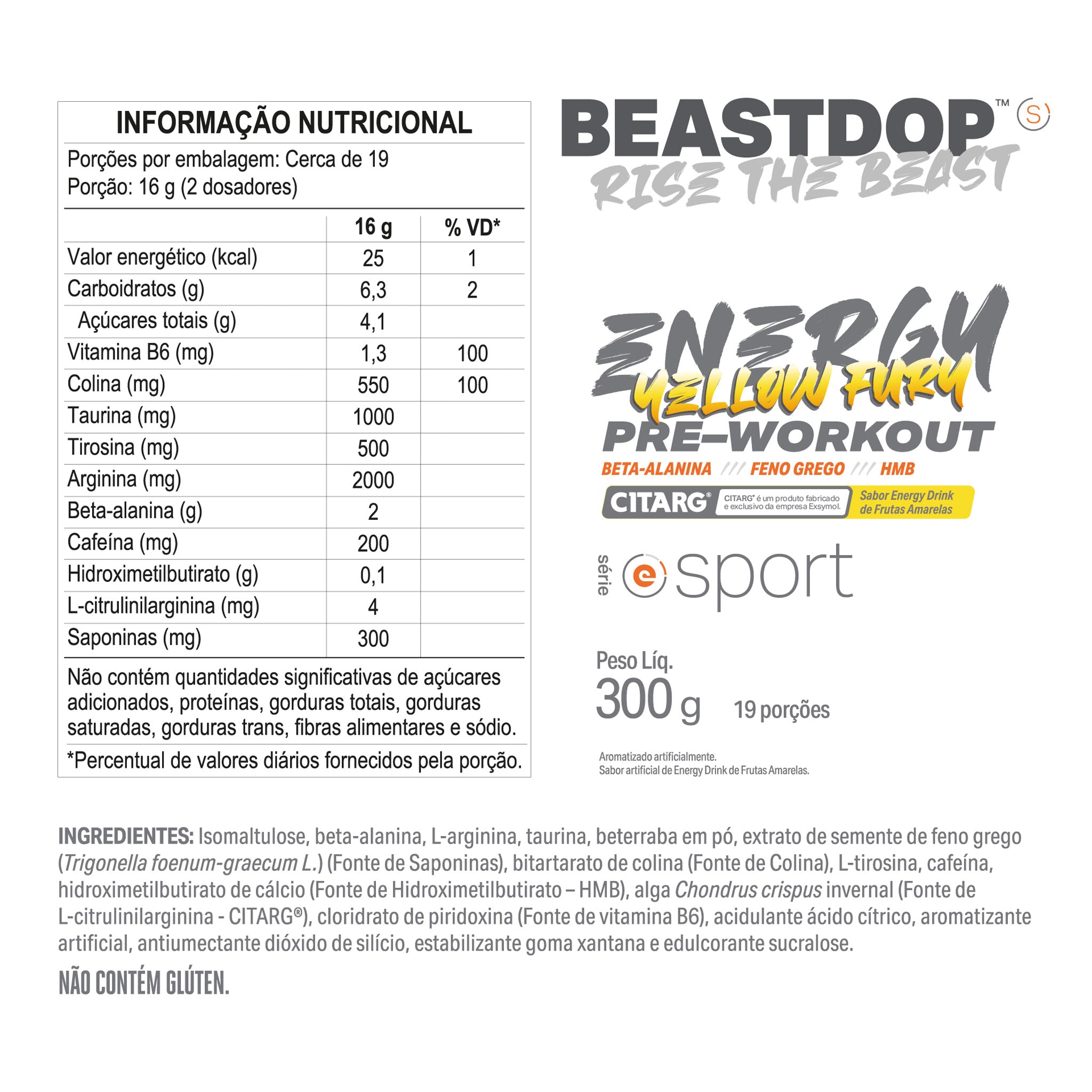 Pré-Treino BEASTDOP Frutas Amarelas 300g