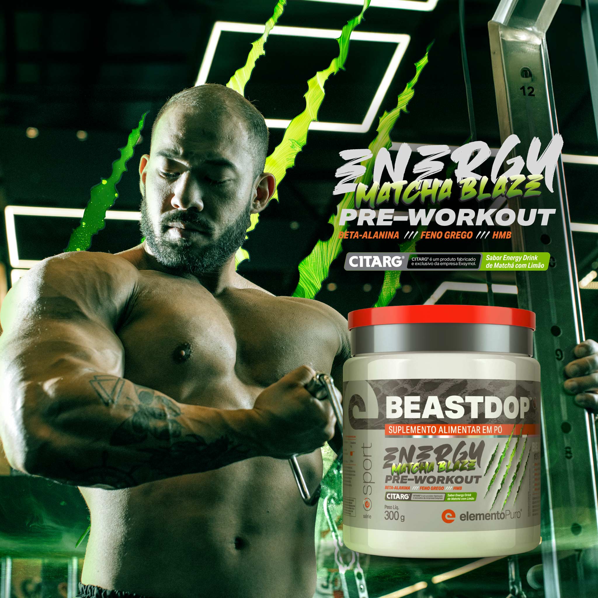 Pré-Treino BEASTDOP Matchá com Limão 300g