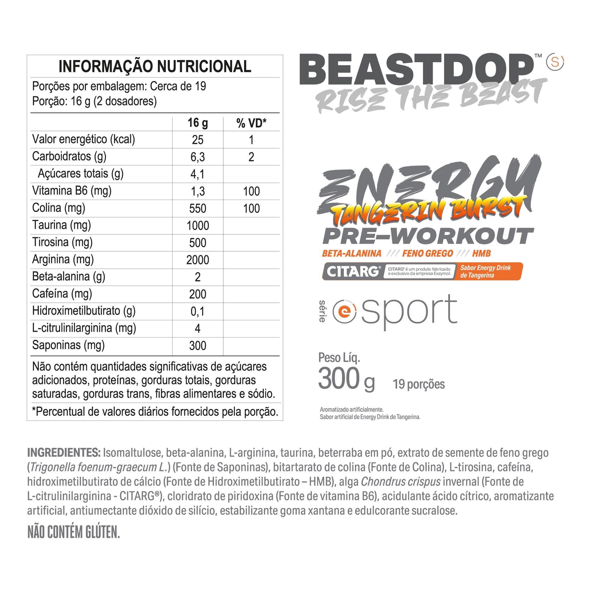 Pré-Treino BEASTDOP Tangerina 300g