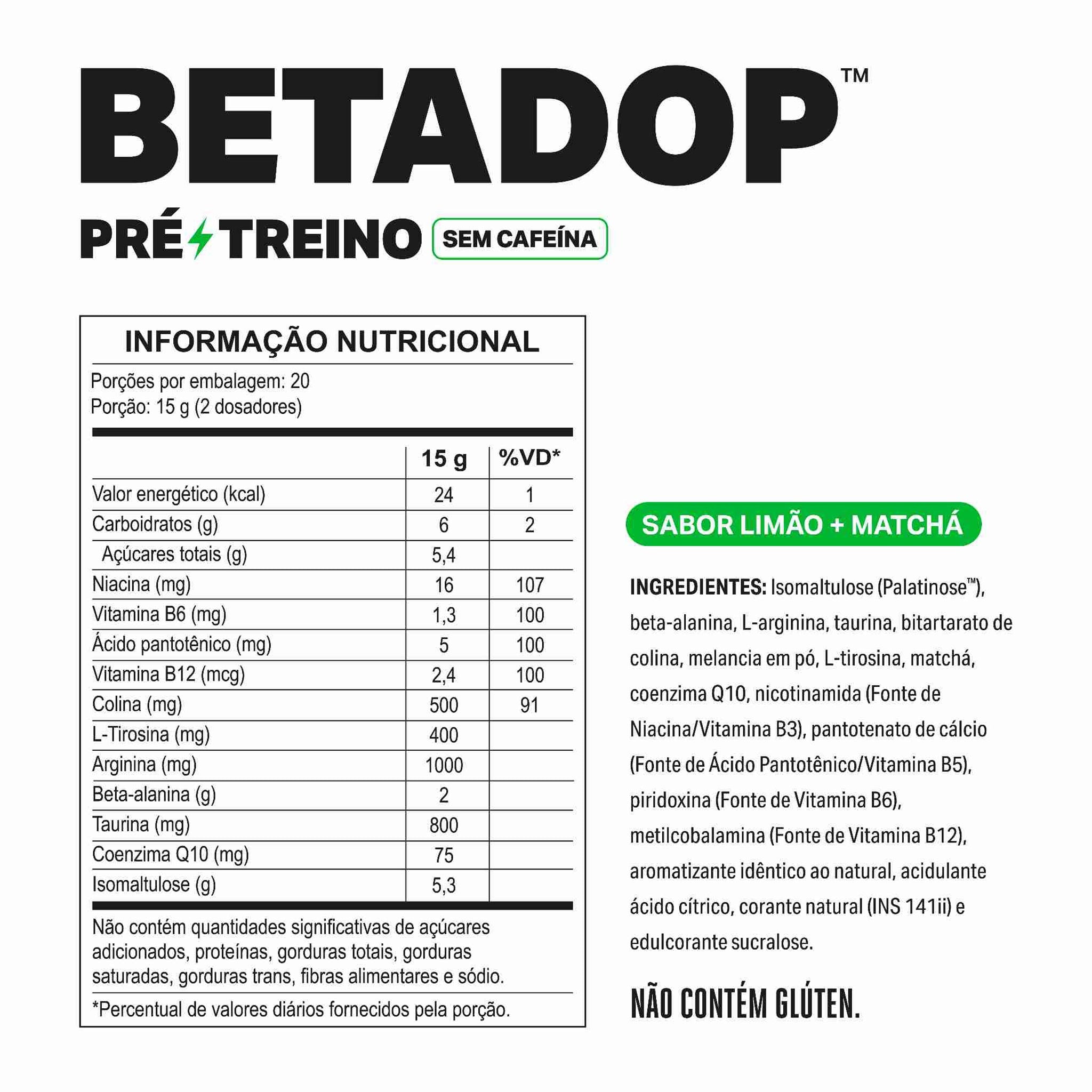 Pré-Treino BETADOP Limão com Matchá 300g