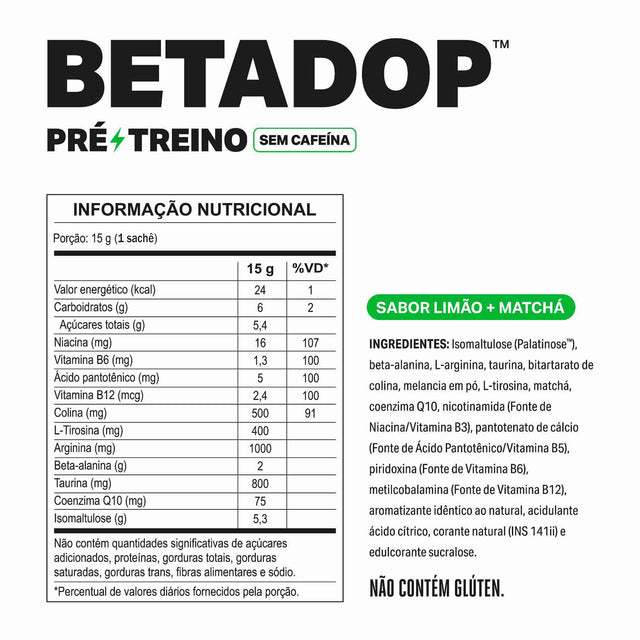 Pré-Treino BETADOP Limão com Matchá Sachê 15g
