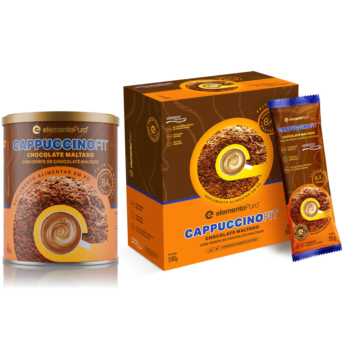 CAPPUCCINOFIT Chocolate Maltado em lata, display e sachê