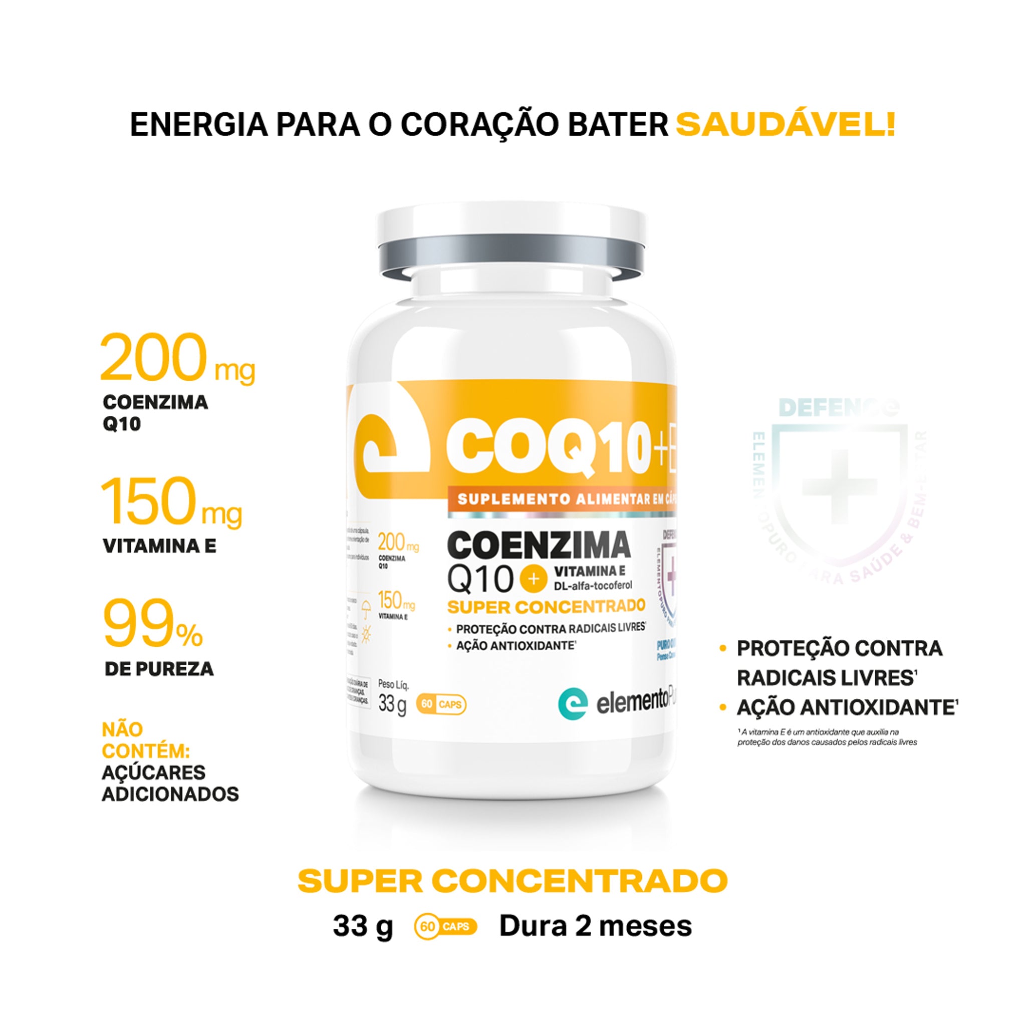 CoQ10 Coenzima Q10 + Vitamina E 60 Cápsulas