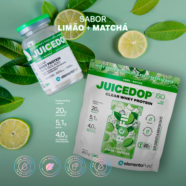 REFIL JUICEDOP Clear Whey Protein Limão com Matchá 450g