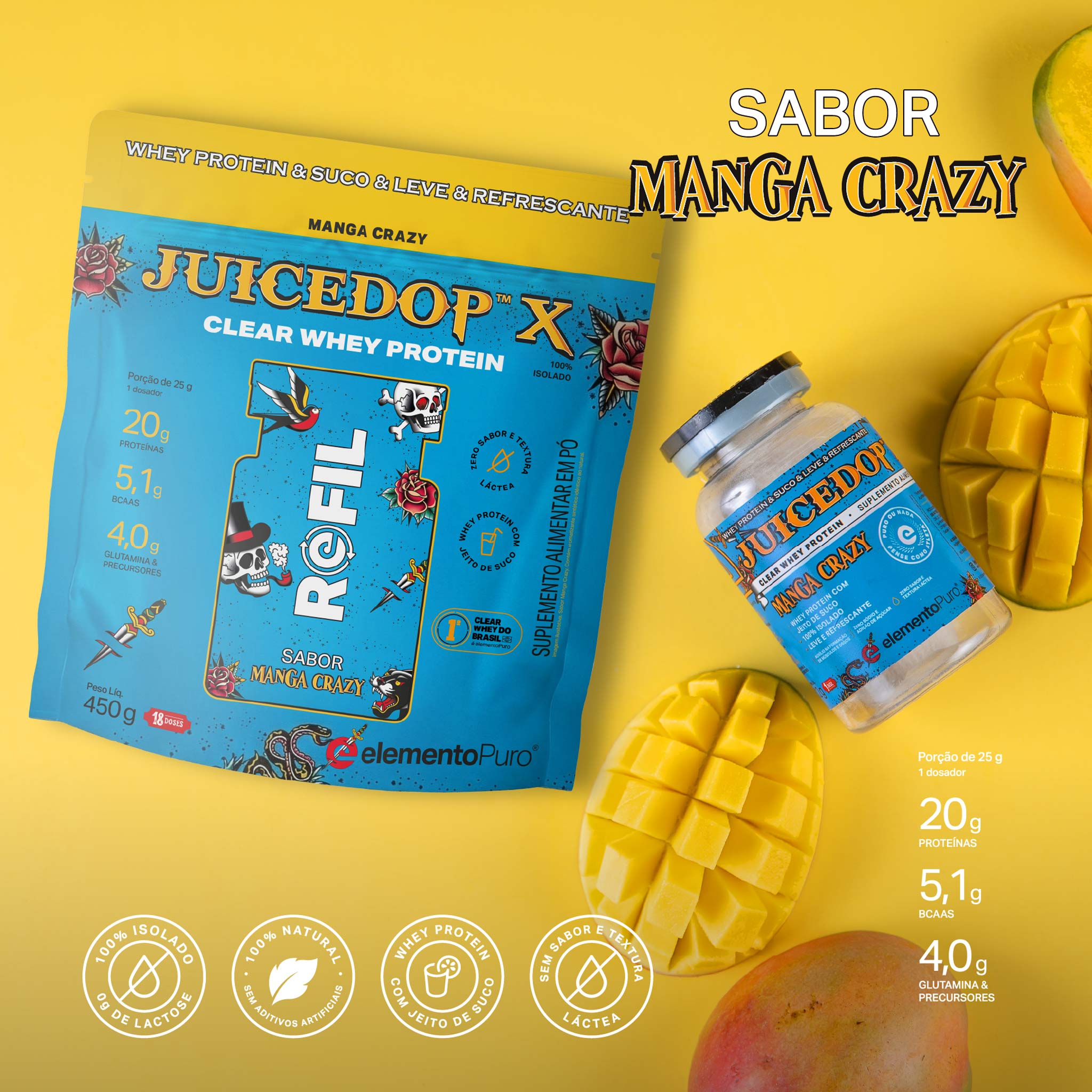 REFIL JUICEDOP Clear Whey Protein Manga Crazy 450g