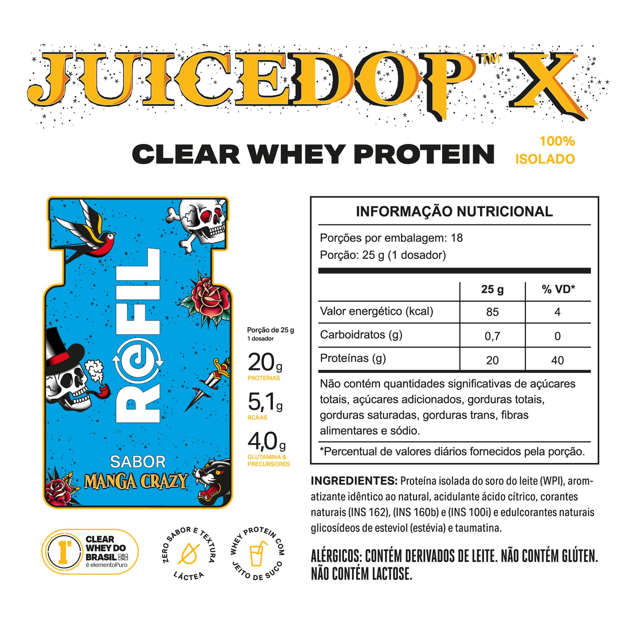 REFIL JUICEDOP Clear Whey Protein Manga Crazy 450g