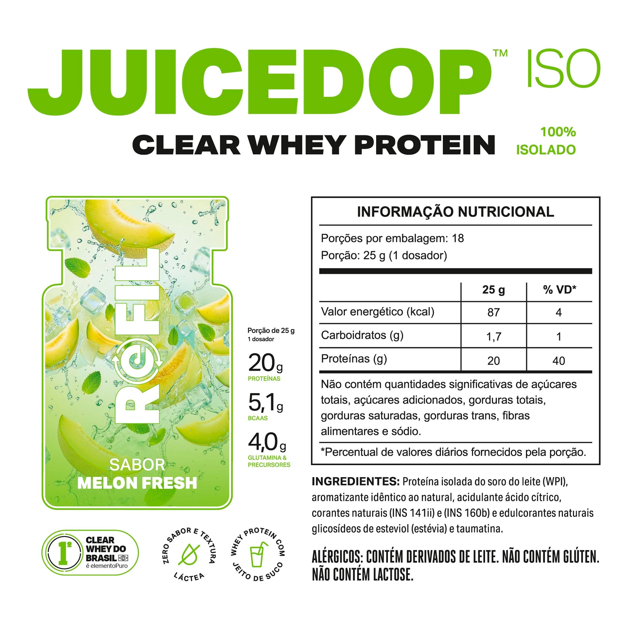 REFIL JUICEDOP Clear Whey Protein Melon Fresh 450g