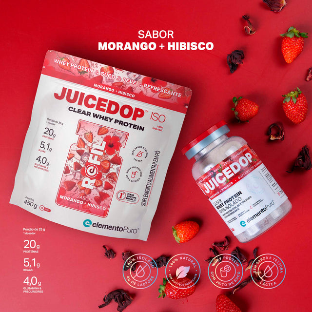 REFIL JUICEDOP Clear Whey Protein Morango com Hibisco 450g