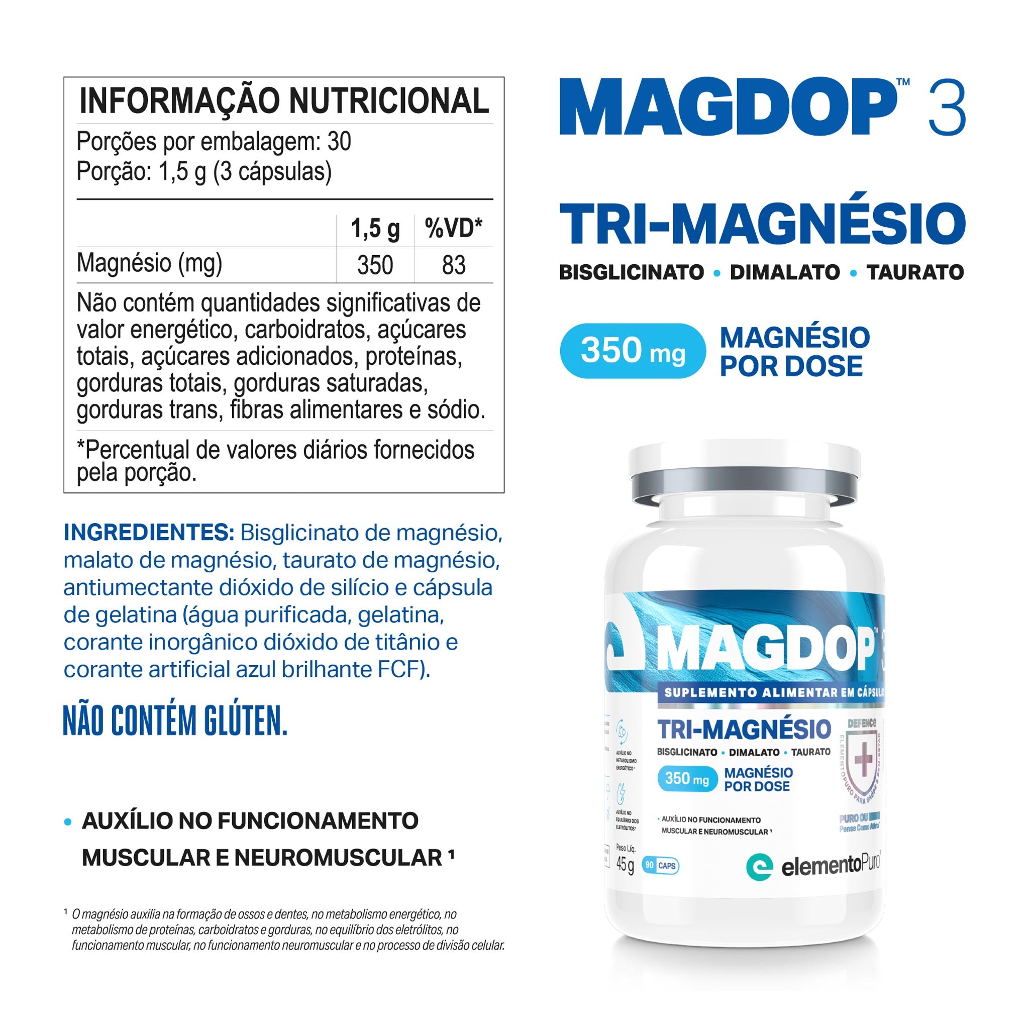MAGDOP 3 Tri-Magnésio 90 Cápsulas