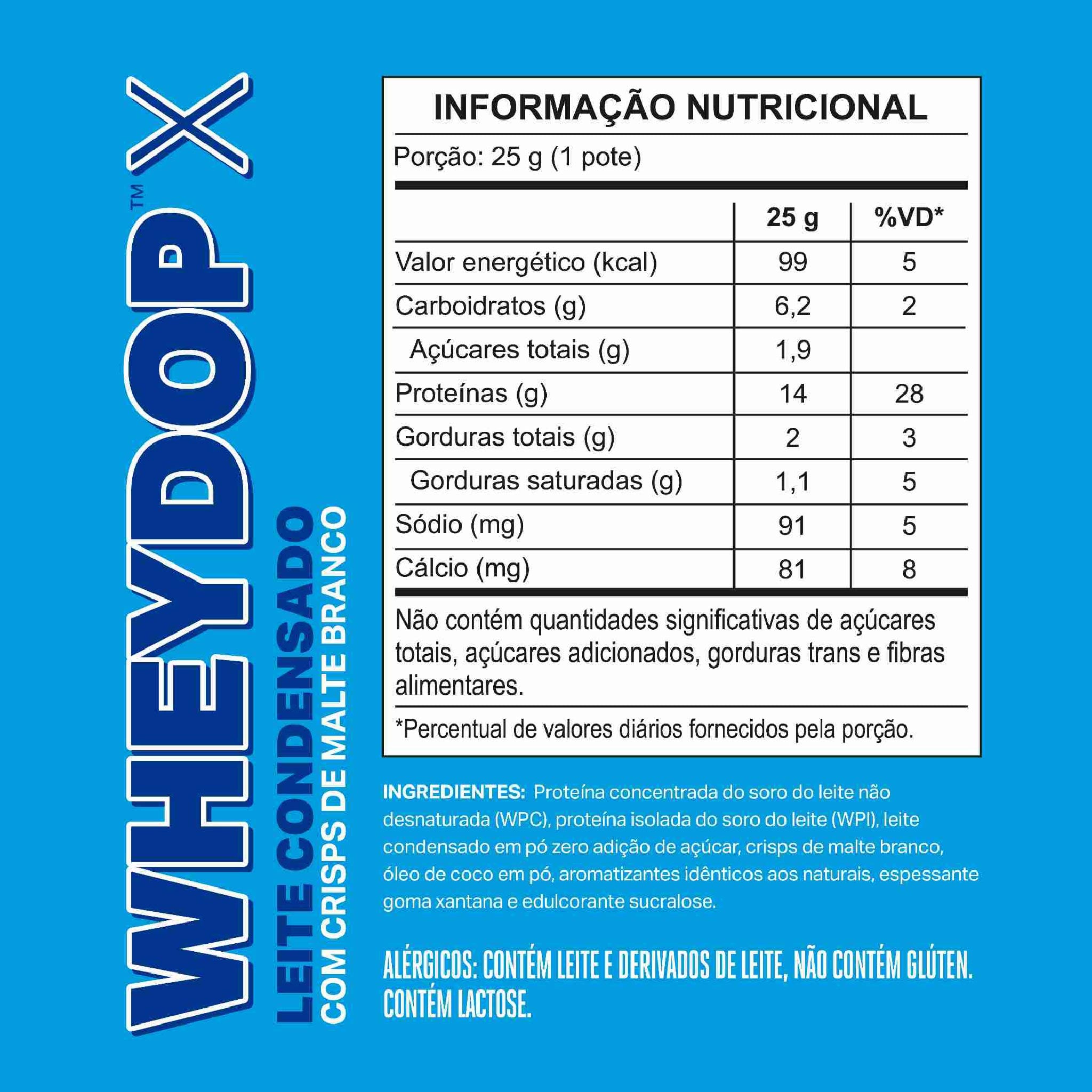Tabela nutricional de MONODOSE WHEYDOP X Leite Condensado 25g