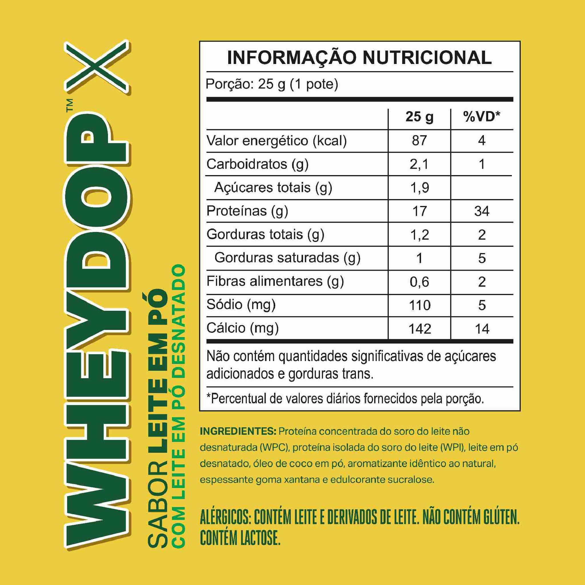Tabela nutricional de MONODOSE WHEYDOP X Leite em pó 25g