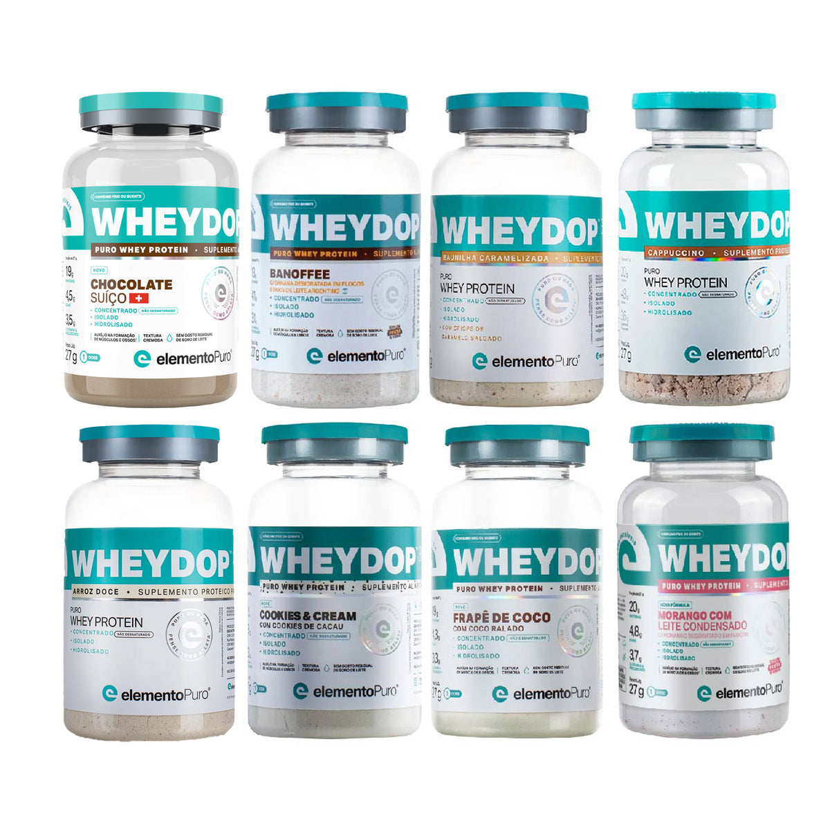 Monodoses de WHEYDOP 3W em oito sabores