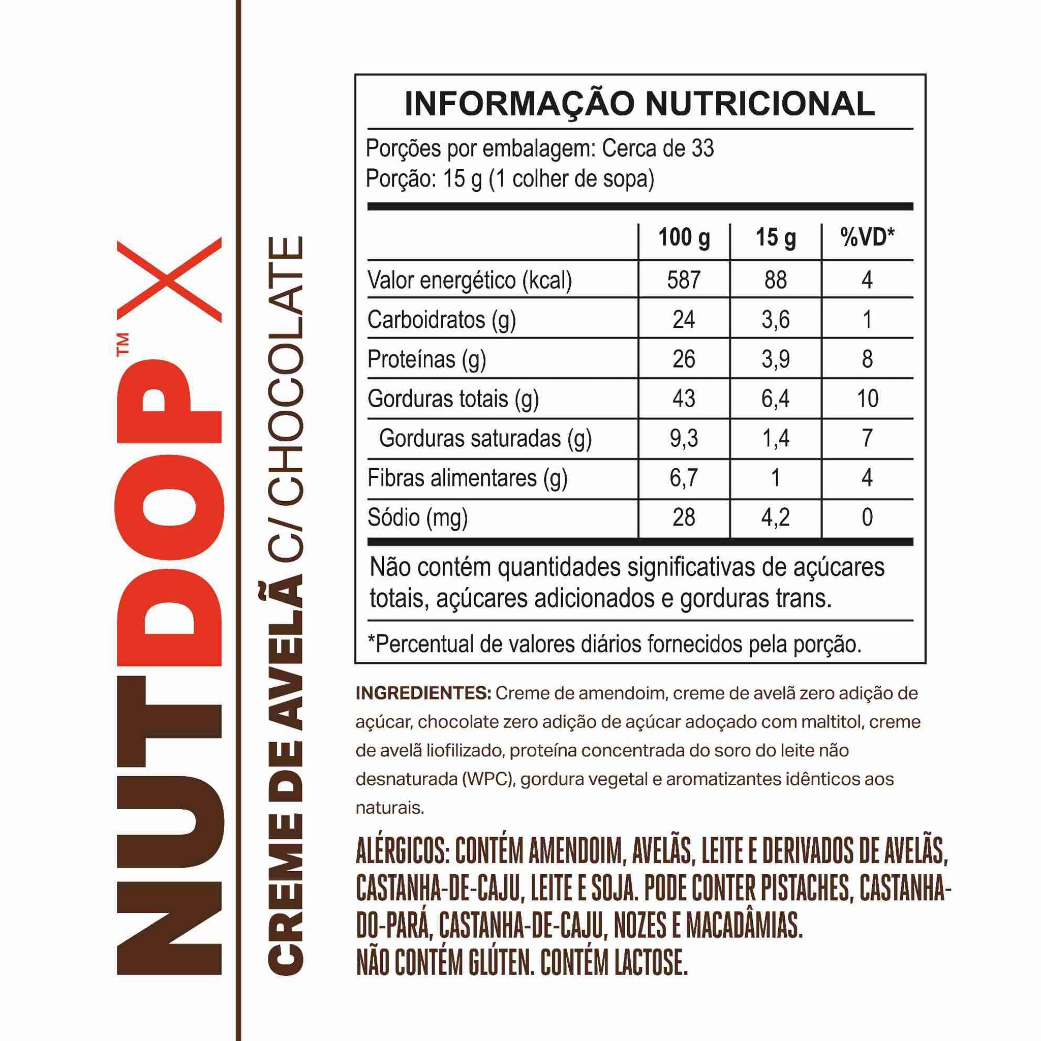 NUTDOP Creme Proteico de Amendoim - Creme de Avelã com Chocolate 500g