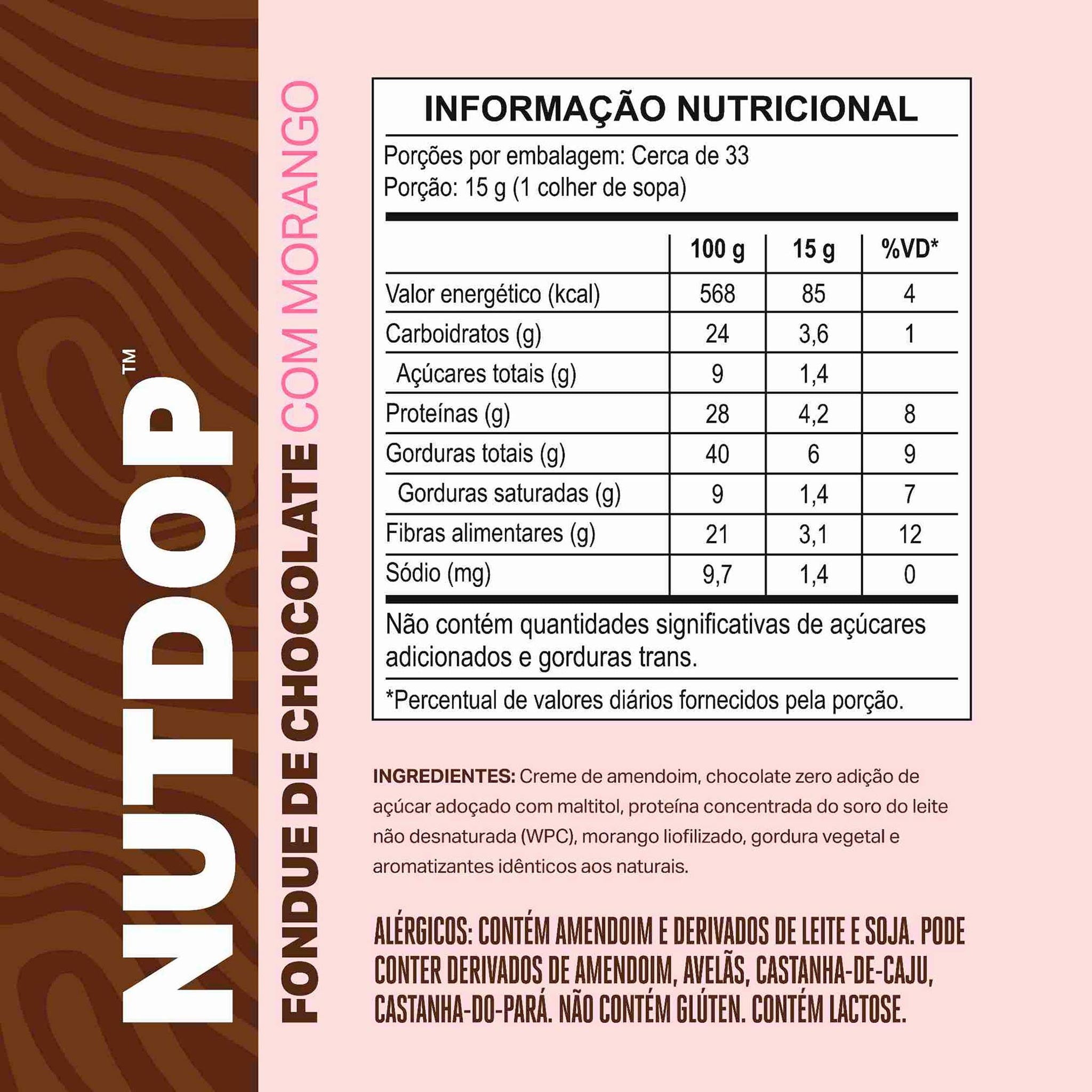 NUTDOP Creme Proteico de Amendoim - Fondue de Chocolate com Morango 500g