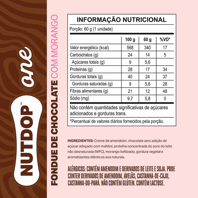 NUTDOP ONE Creme Proteico de Amendoim - Fondue de Chocolate com Morango 60g