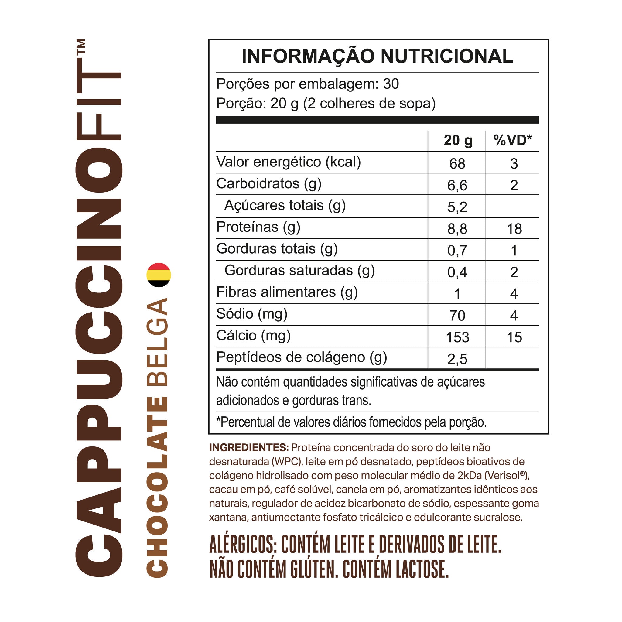 REFIL CAPPUCCINOFIT Chocolate Belga 600g