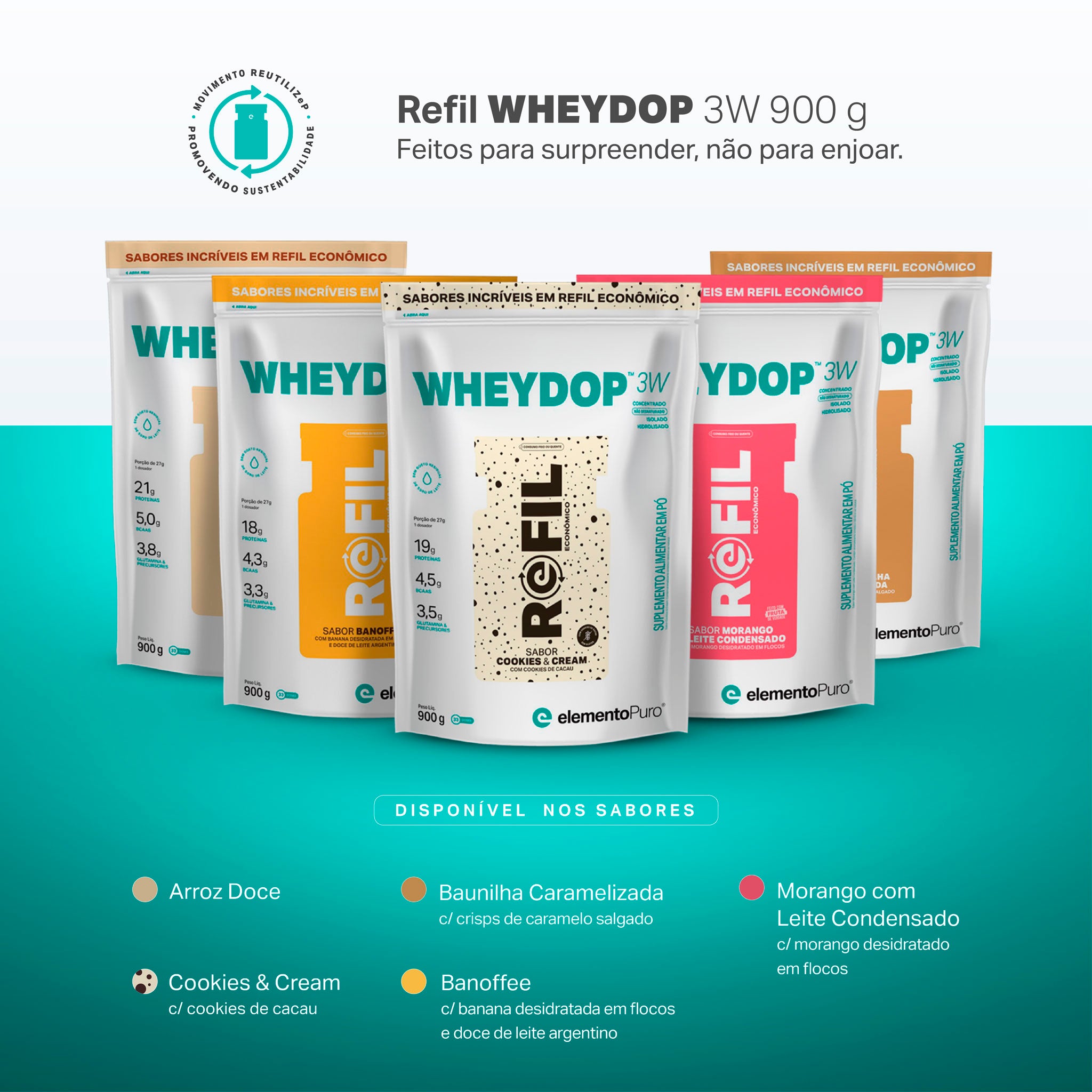 REFIL WHEYDOP 3W Morango com Leite Condensado 900g