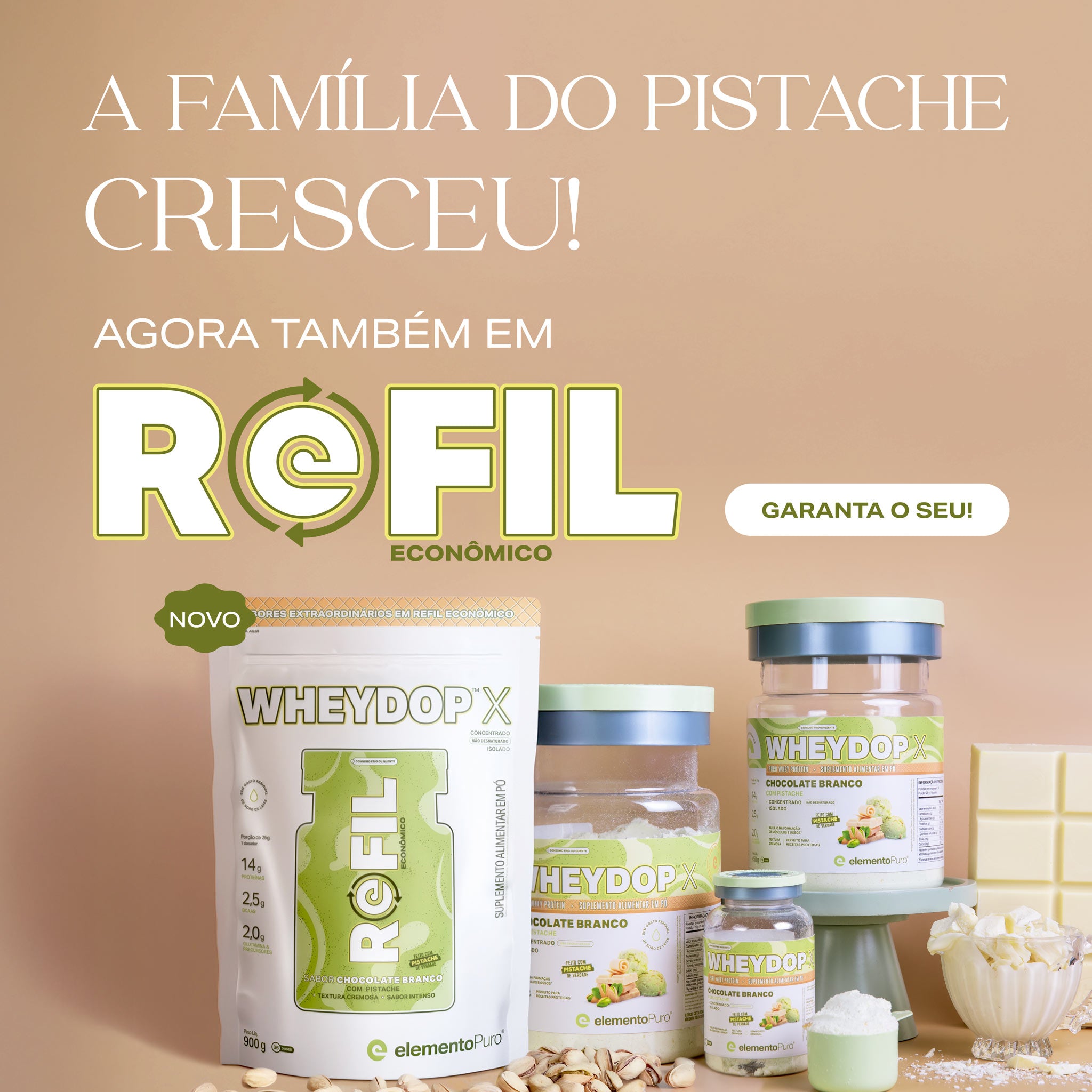 REFIL WHEYDOP X Chocolate Branco com Pistache 900g