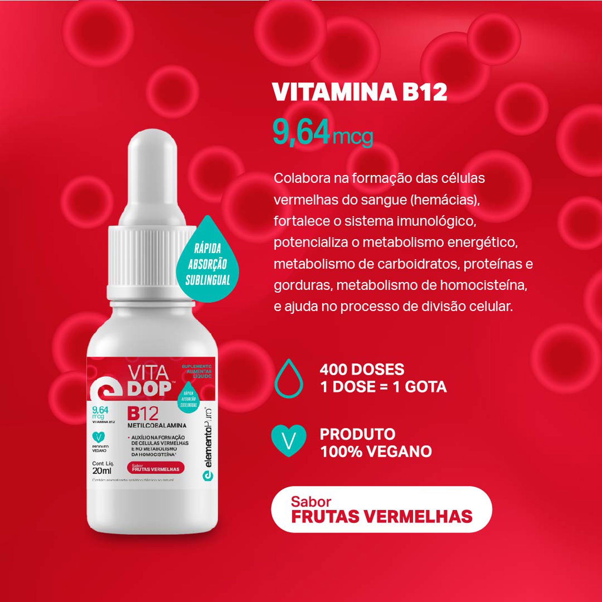 VITADOP B12 Metilcobalamina em Gotas Frutas Vermelhas 20ml