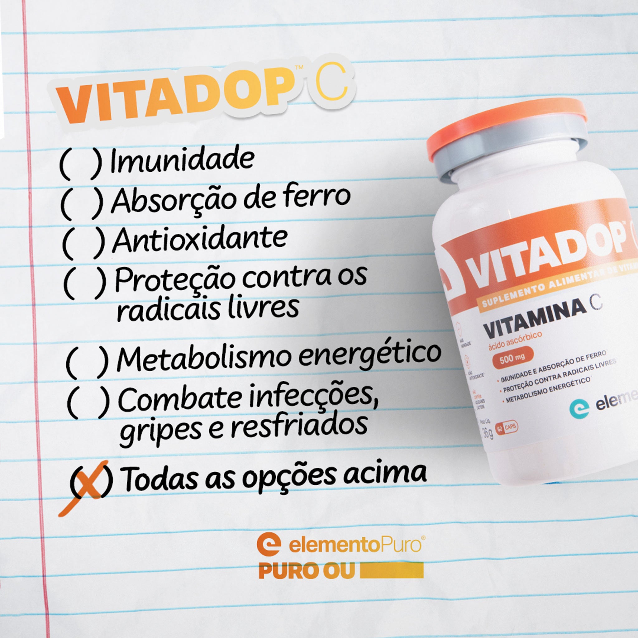 VITADOP C - Vitamina C Ácido Ascórbico 500 mg 60 Cápsulas
