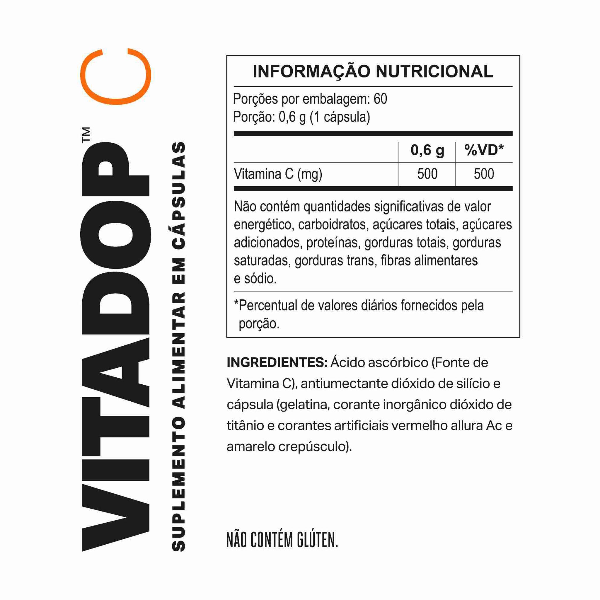 VITADOP C - Vitamina C Ácido Ascórbico 500 mg 60 Cápsulas