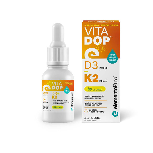 VITADOP D3+K2 em Gotas Menta-Limão 20ml