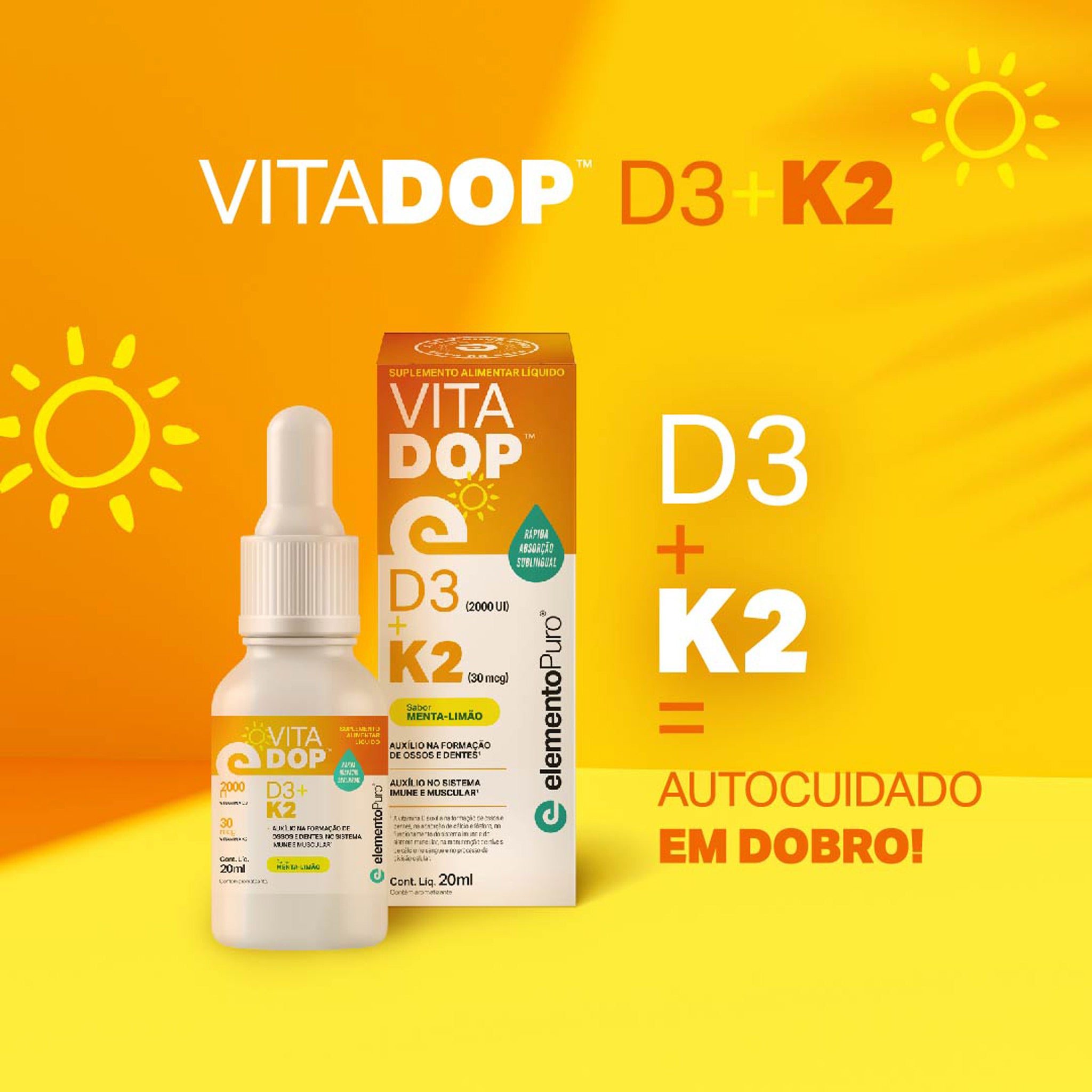 VITADOP D3+K2 em Gotas Menta-Limão 20ml