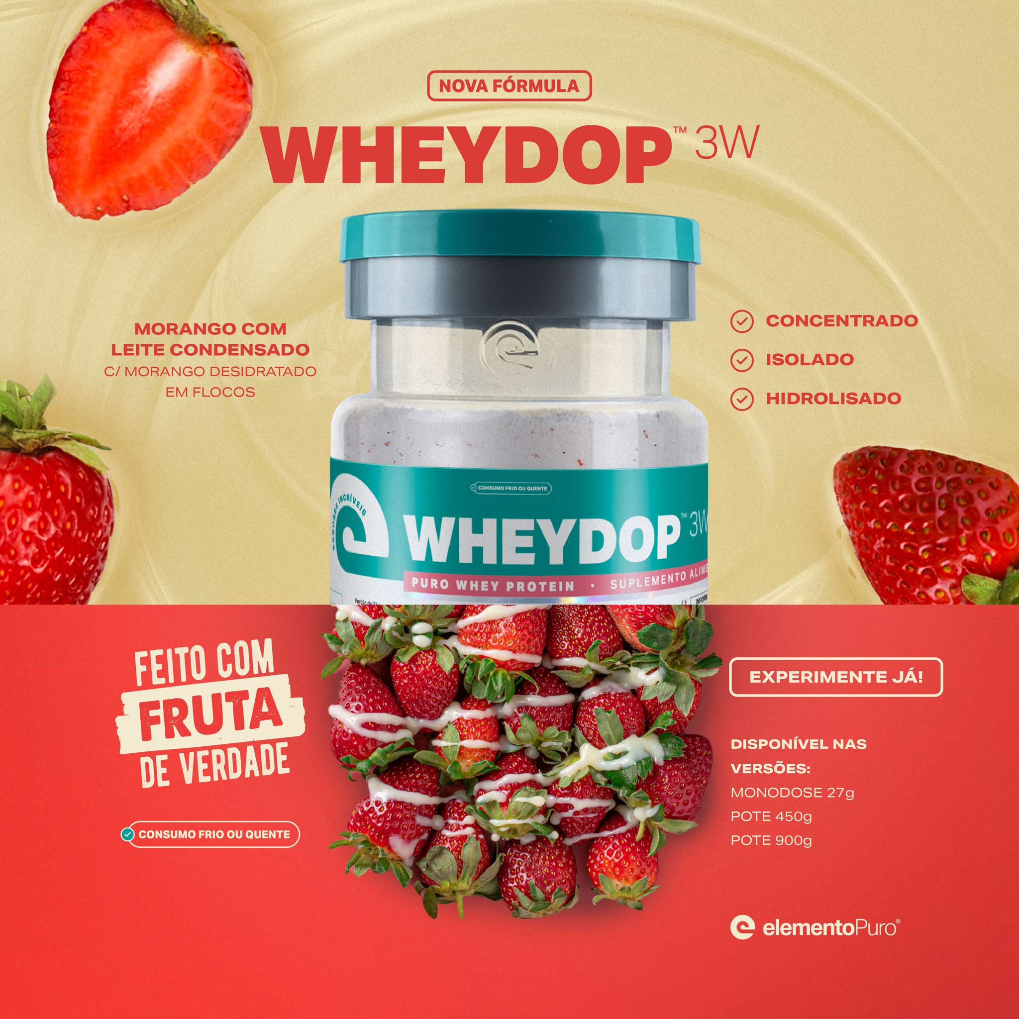 WHEYDOP 3W Morango com Leite Condensado 450g