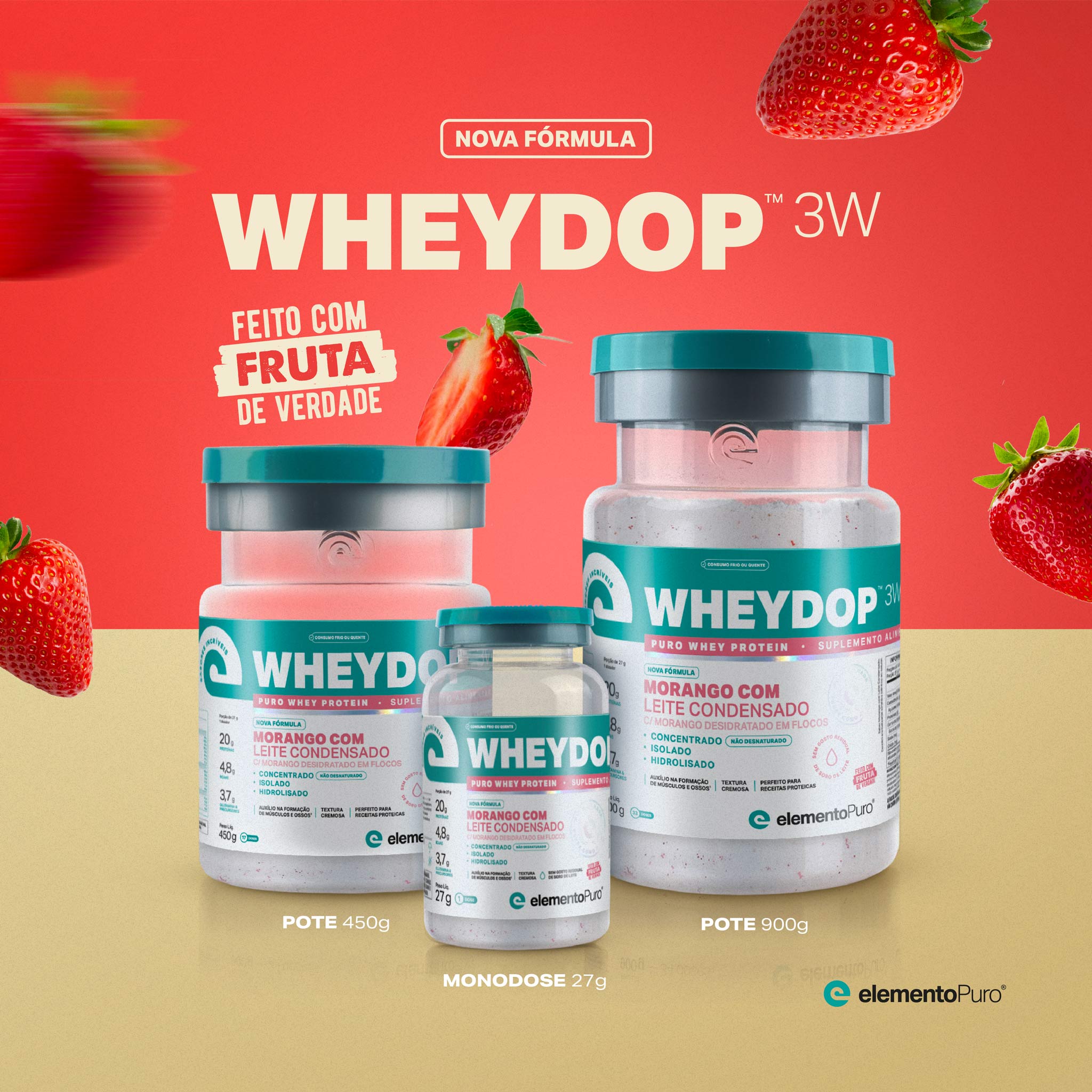 MONODOSE WHEYDOP 3W Morango com Leite Condensado 27g