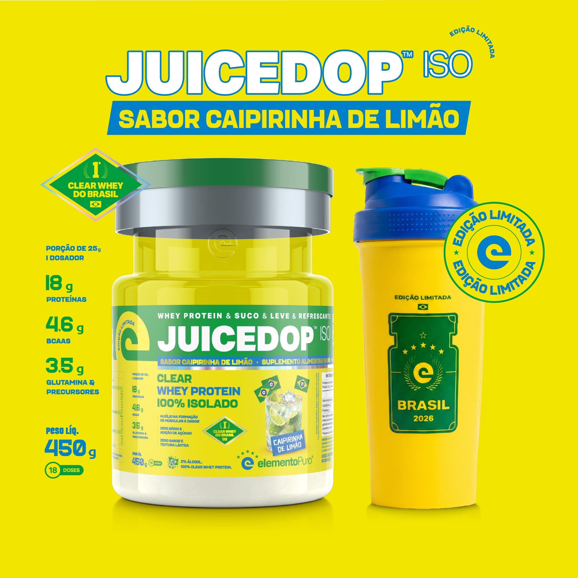 KIT JUICEDOP ISO Caipirinha de Limão 450g + Coqueteleira Exclusiva