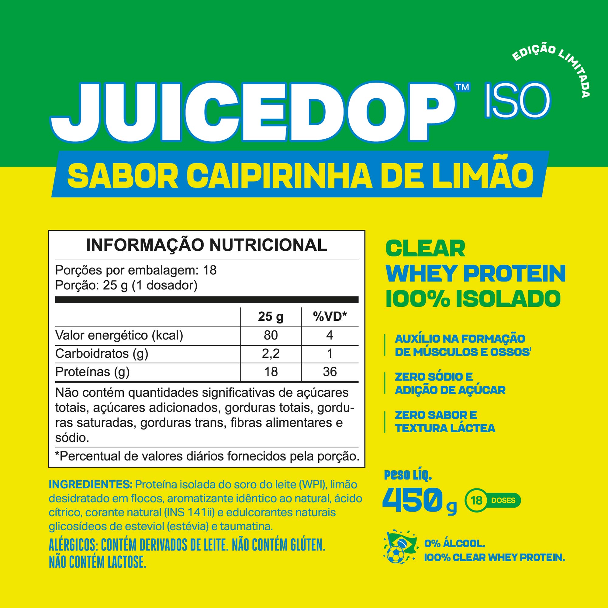 KIT JUICEDOP ISO Caipirinha de Limão 450g + Coqueteleira Exclusiva